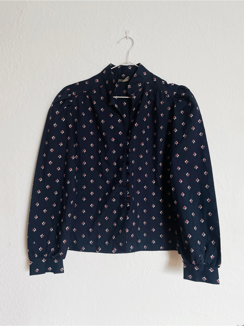 Women's Vintage Printed Long-Sleeve Button Front Blouse